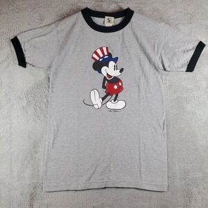Vtg Mickey & Co 90s Mens Womens S Gray Ringer T Shirt Mickey Mouse Graphic Print